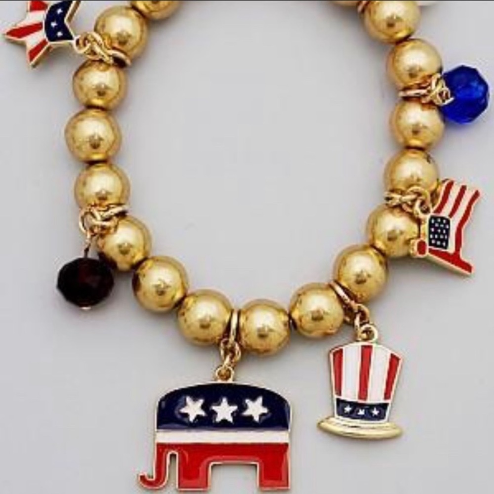 Republican, USA gold charm stretch bracelet.